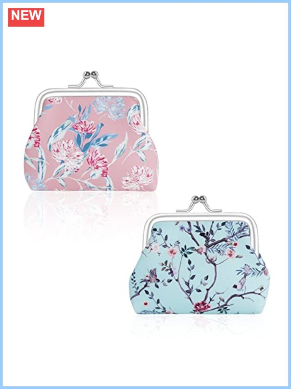 Faux Leather Kiss Lock Coin Purse Floral Mini Wallet Set